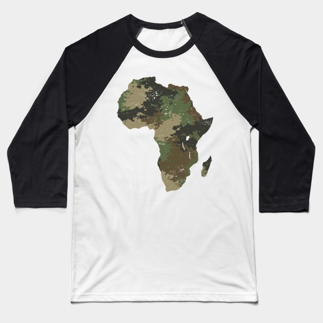 Africa Continent Map Camo Pattern African Safari Camouflage Baseball T-Shirt by BraaiNinja